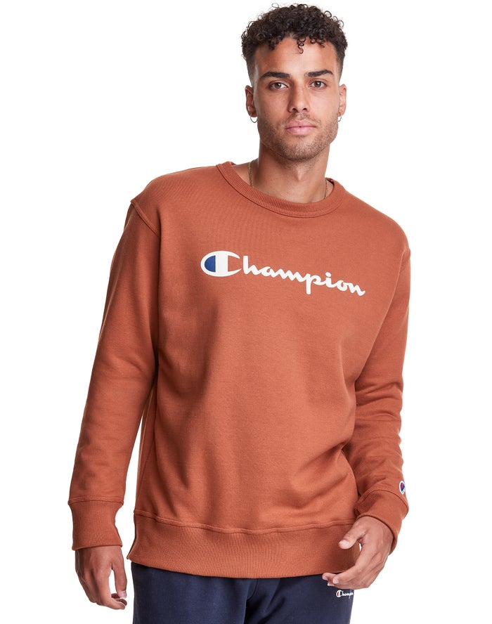 Sudadera Champion Hombre - Powerblend Fleece Crew Script Logo ( Marrones ) 9610274-QD